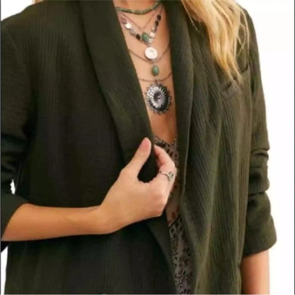 Free People Deep Army Green Rowan Slubbed Cotton Blazer OB1112308 Size XL - Picture 4 of 11